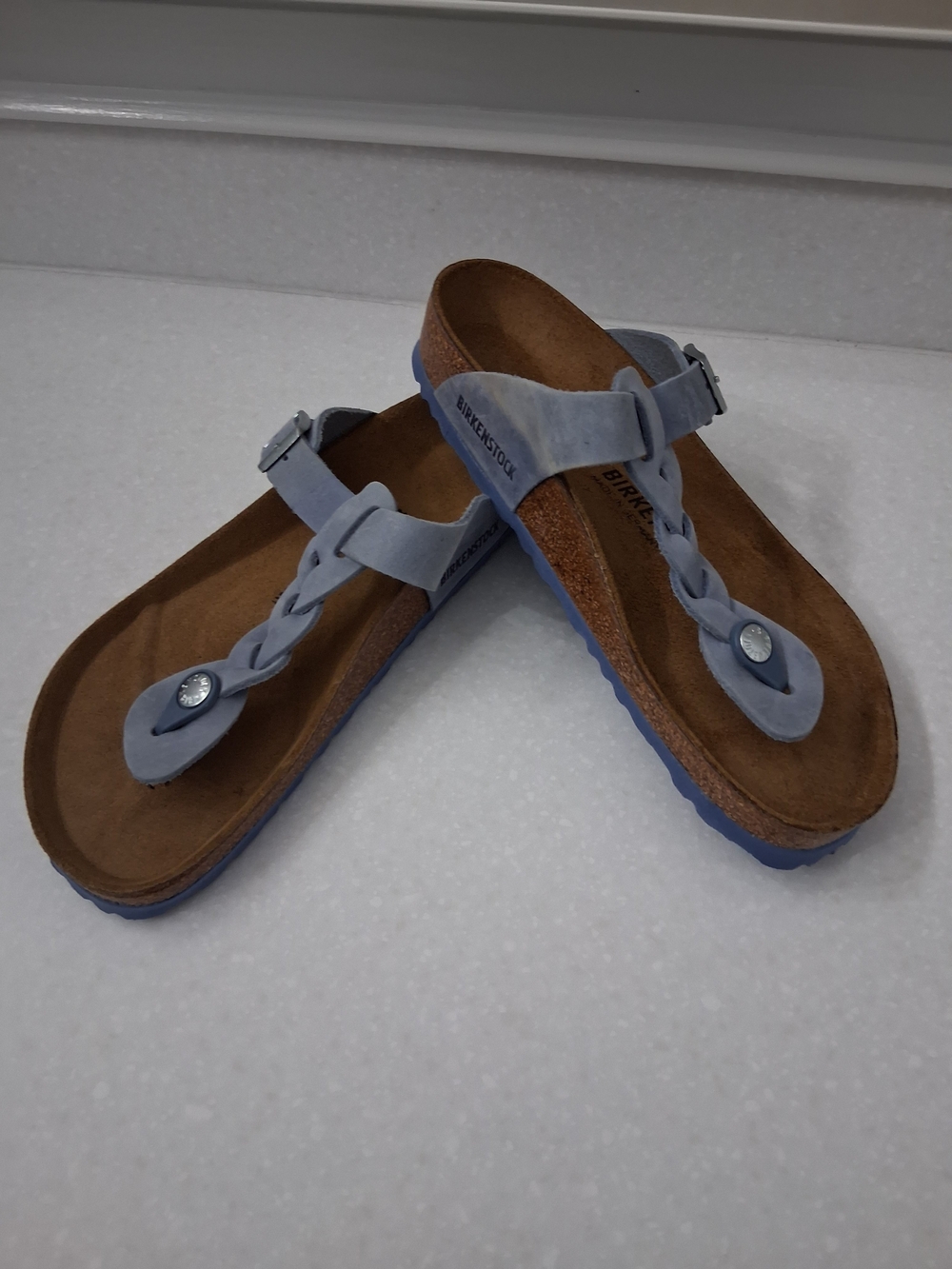 Birkenstock Braided Gizeh Thong Sandal in Light Blue with Blue Outsole - Size 38